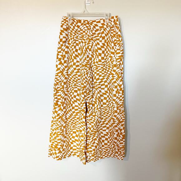 Free People Menorca Cropped Wide Leg Printed Pants & Orange & White Rare - Picture 1 of 11